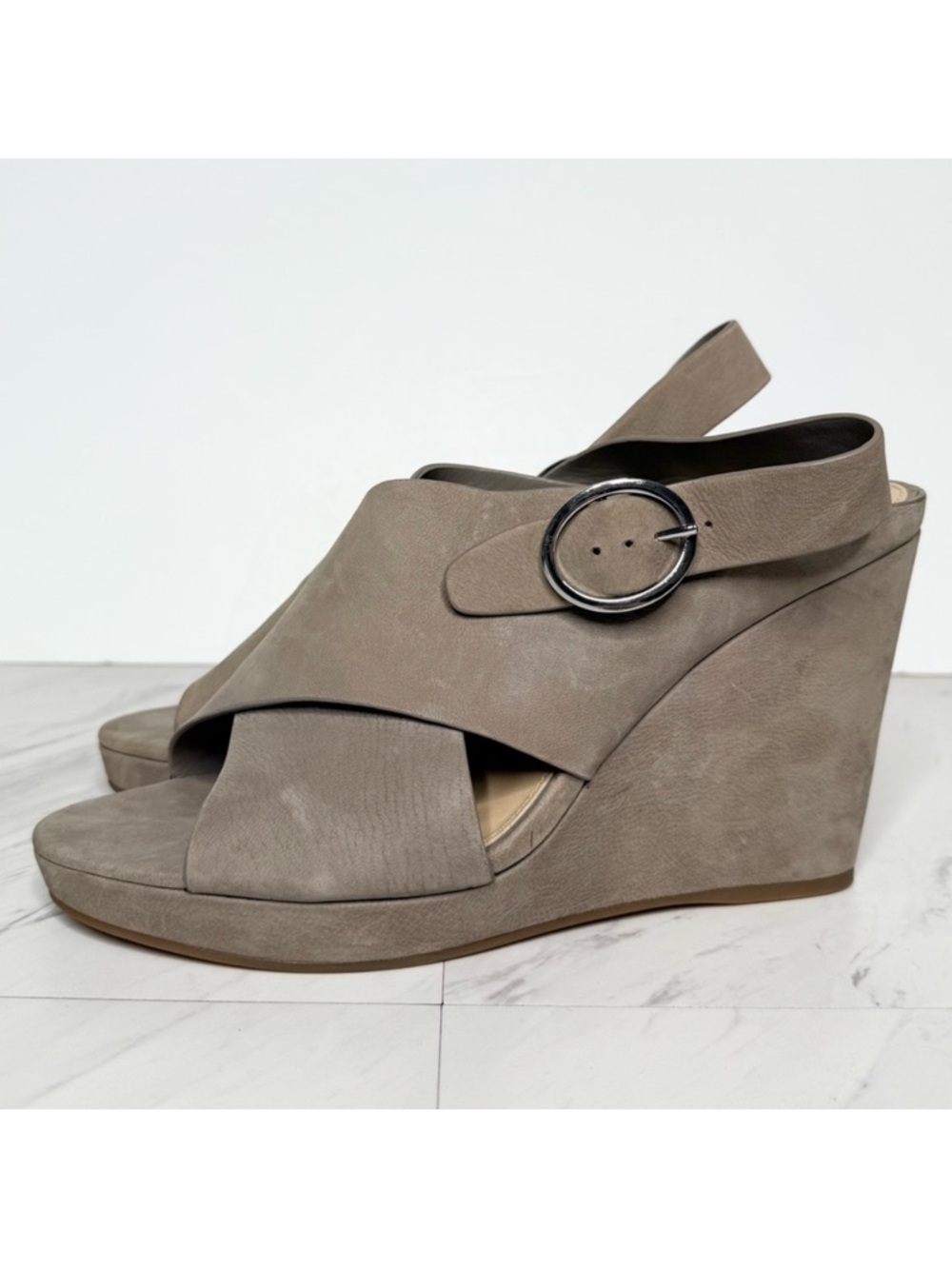 Vince Camuto Iteena Gray Nubuck Wedge Sandal 11M